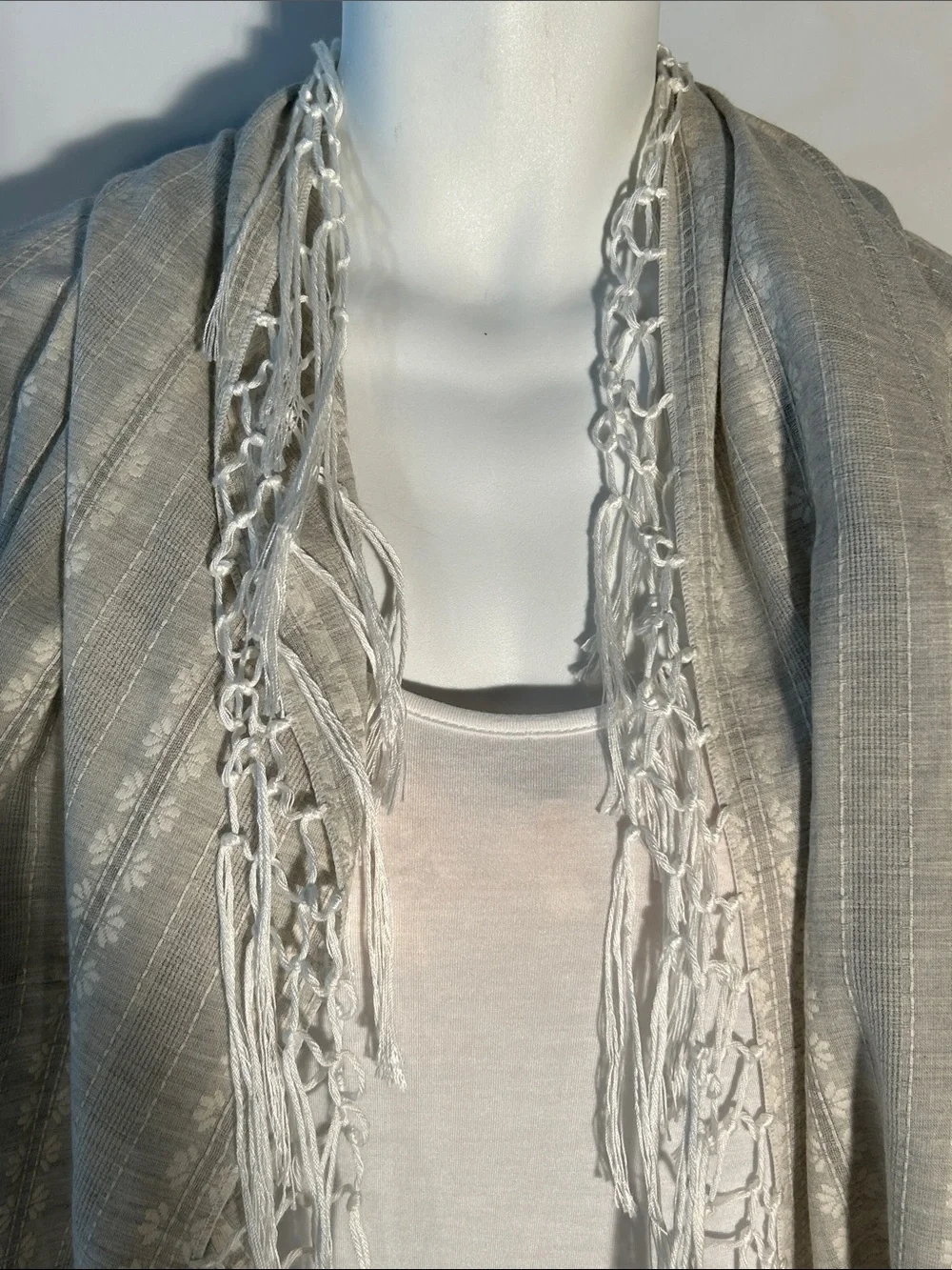 Free People Natural Colored Fringe Shawl / Open Cardigan Layer Boho Cottage